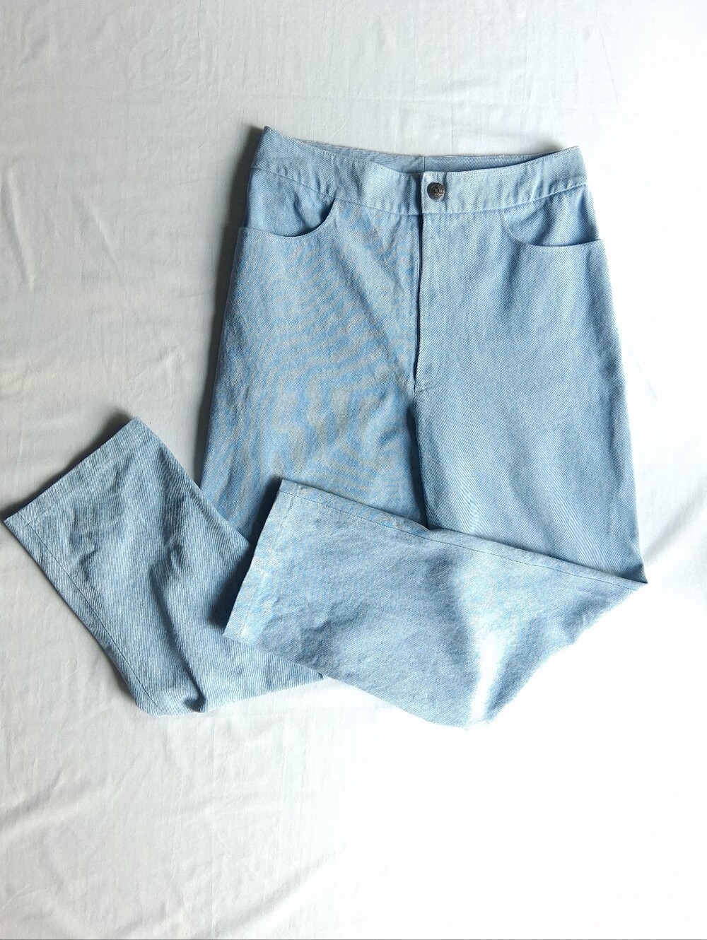 Vintage 90s denim jeans light wash super high waist 15 inch rise tapered leg
